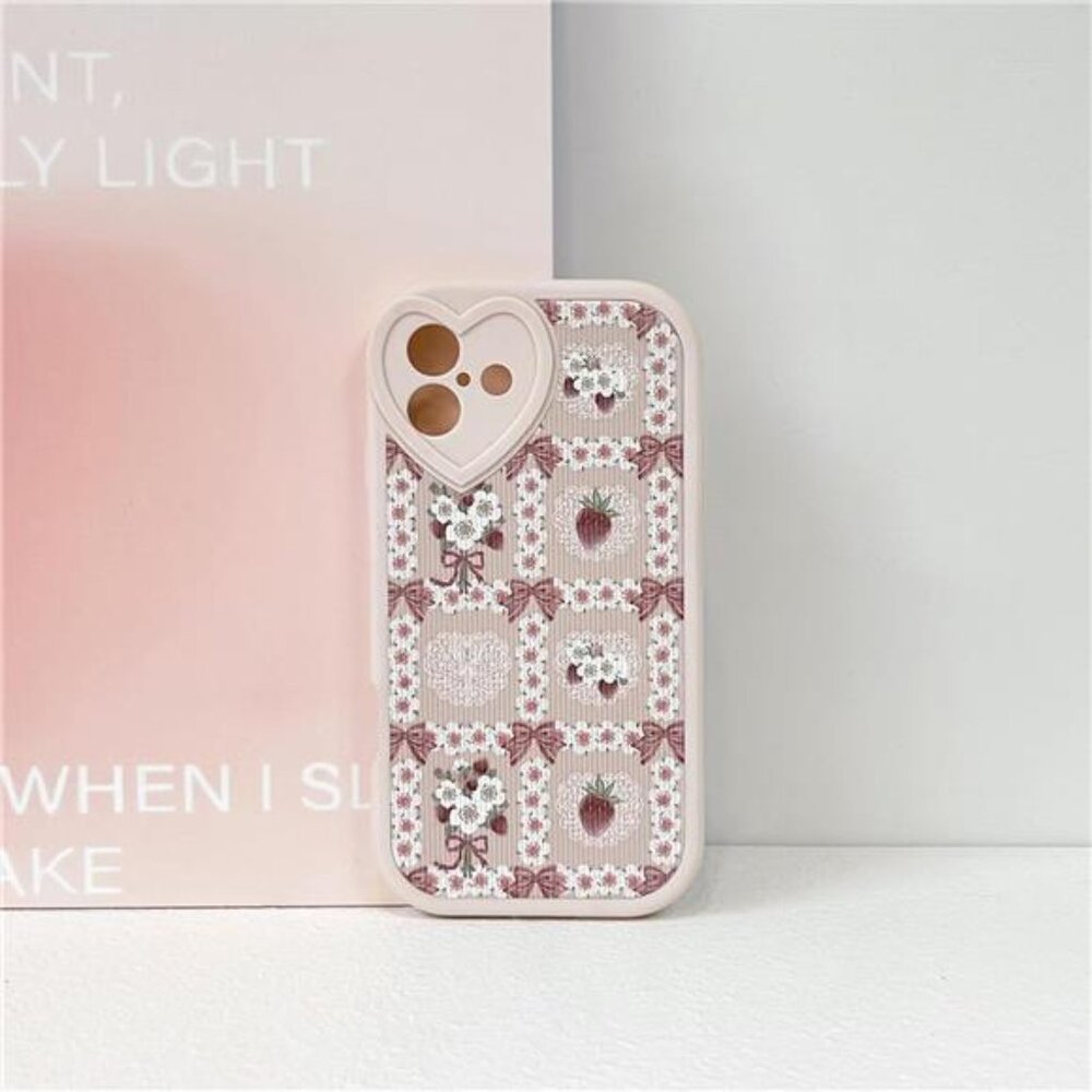 Lace Floral Strawberry Bow iPhone 16 Case Soft Pink Kawaii Shockproof - Picture 4 of 7